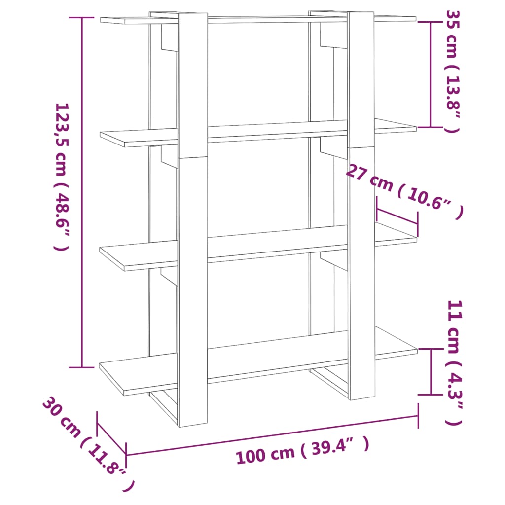 Boekenkast/Kamerscherm 100X30X123,5 Cm Bruineikenkleurig