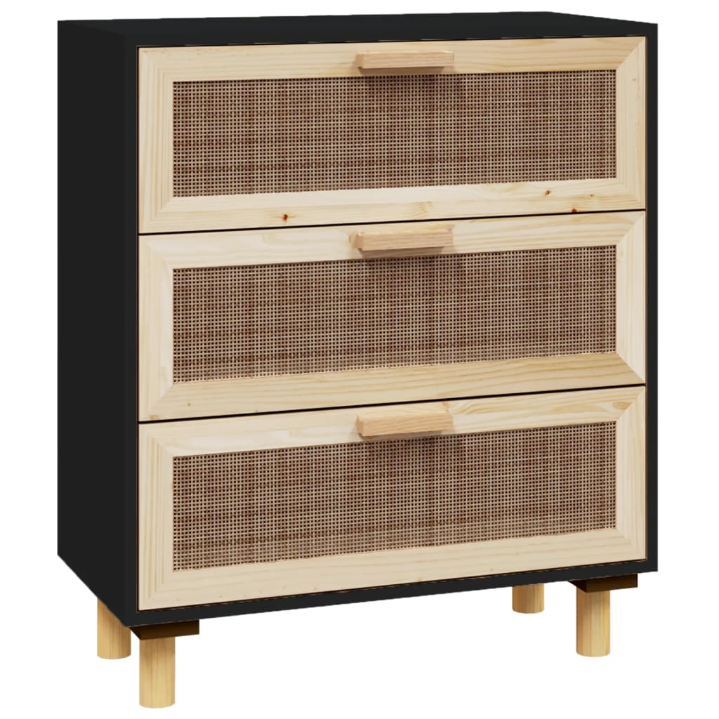 Dressoir 60X30X70 Cm Massief Grenen Hout En Rattan