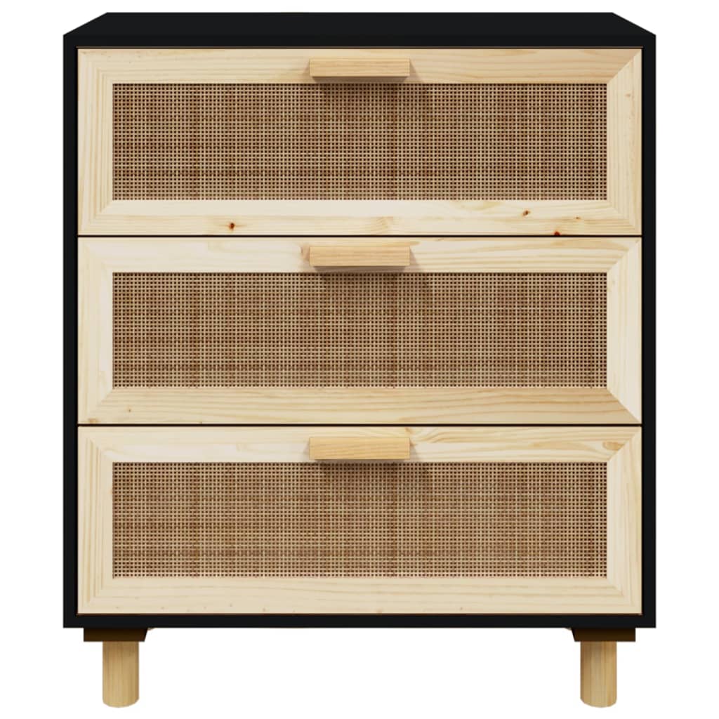 Dressoir 60X30X70 Cm Massief Grenen Hout En Rattan