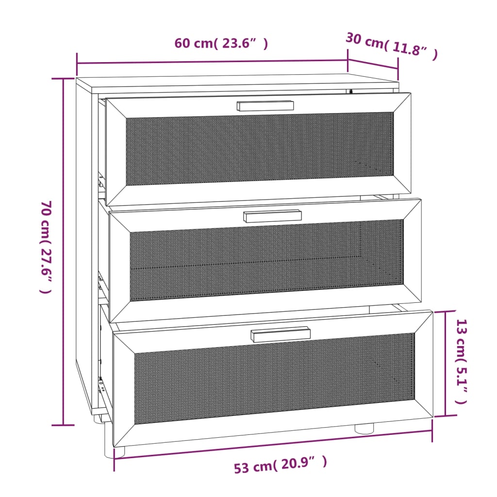 Dressoir 60X30X70 Cm Massief Grenen Hout En Rattan