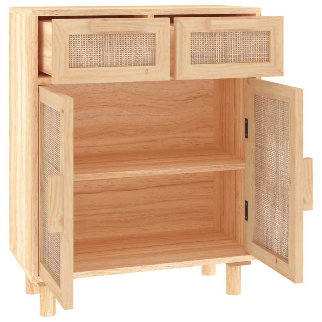 Dressoir 60X30X75 Cm Massief Grenenhout En Rattan