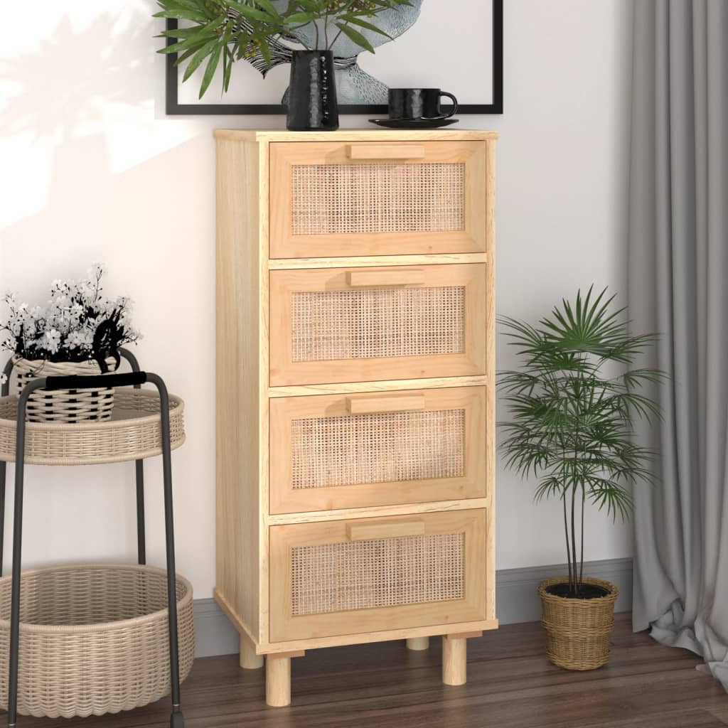 Dressoir 40X30X90 Cm Massief Grenen Hout En Rattan